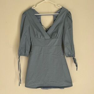 Lulus Dusty Blue Dream About Me Backless Puff Sleeve Mini Dress Size Small